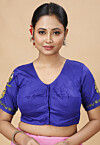 Embroidered Poly Cotton Blouse in Royal Blue