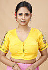 Embroidered Poly Cotton Blouse in Yellow
