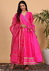 Embroidered Pure Silk Aline Suit in Fuchsia