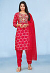 Embroidered Pure Viscose Silk Pakistani Suit in Red