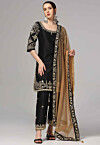 Embroidered Raw Silk Pakistani Suit in Black