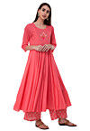 Embroidered Rayon A Line Kurta in Peach