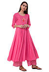 Embroidered Rayon A Line Kurta in Pink