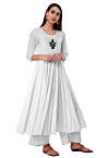 Embroidered Rayon A Line Kurta in White