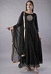 Embroidered Rayon Abaya Style Suit in Black