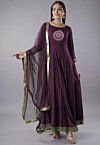 Embroidered Rayon Abaya Style Suit in Violet