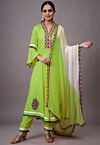 Embroidered Rayon Aline Suit in Light Olive Green