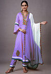 Embroidered Rayon Aline Suit in Light Purple