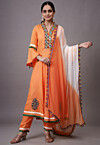 Embroidered Rayon Aline Suit in Peach