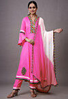 Embroidered Rayon Aline Suit in Pink