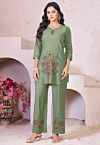 Embroidered Rayon Co Ord Set in Green