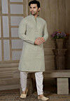 Embroidered Rayon Cotton Kurta Set in Light Green