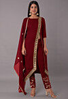 Embroidered Rayon Front Slit Pakistani Suit in Maroon