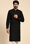 Embroidered Rayon Kurta in Black
