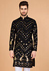 Embroidered Rayon Kurta in Black