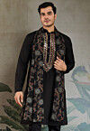 Embroidered Rayon Kurta in Black