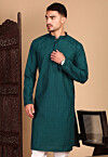 Embroidered Rayon Kurta in Dark Teal Green
