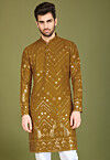 Embroidered Rayon Kurta in Mustard