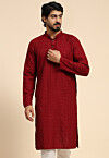 Embroidered Rayon Kurta in Maroon