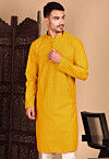 Embroidered Rayon Kurta in Mustard