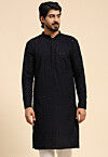 Embroidered Rayon Kurta in Navy Blue