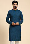 Embroidered Rayon Kurta in Teal Blue