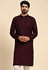 Embroidered Rayon Kurta in Wine