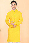 Embroidered Rayon Kurta in Yellow
