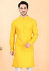 Embroidered Rayon Kurta in Yellow