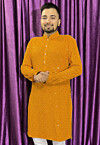 Embroidered Rayon Kurta in Yellow