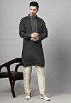 Embroidered Rayon Kurta Set in Black