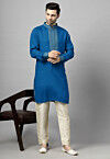 Embroidered Rayon Kurta Set in Blue