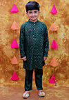 Embroidered Rayon Kurta Set in Dark Green