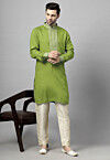 Embroidered Rayon Kurta Set in Green