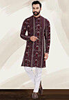 Embroidered Rayon Kurta Set in Maroon