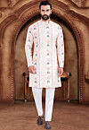 Embroidered Rayon Kurta Set in Off White