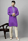 Embroidered Rayon Kurta Set in Purple