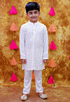 Embroidered Rayon Kurta Set in White