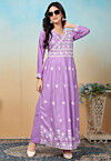 Embroidered Rayon Long Kurta Set in Purple