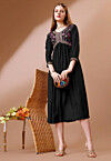 Embroidered Rayon Midi Dress in Black