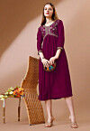 Embroidered Rayon Midi Dress in Purple