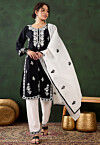 Embroidered Rayon Pakistani Suit in Black
