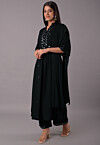 Embroidered Rayon Pakistani Suit in Black