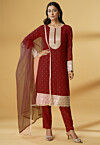 Embroidered Rayon Pakistani Suit in Maroon