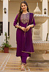 Embroidered Rayon Pakistani Suit in Purple