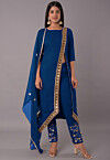 Embroidered Rayon Pakistani Suit in Teal Blue