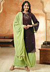 Embroidered Rayon Pakistani Suit in Wine