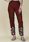 Embroidered Rayon Pant in Maroon