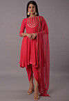 Embroidered Rayon Punjabi Suit in Red