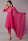 Embroidered Rayon Punjabi Suit in Magenta